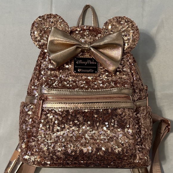 ROSE GOLD DISNEY LOUNGEFLY SEQUIN MINI BACKPACK - Picture 3 of 7